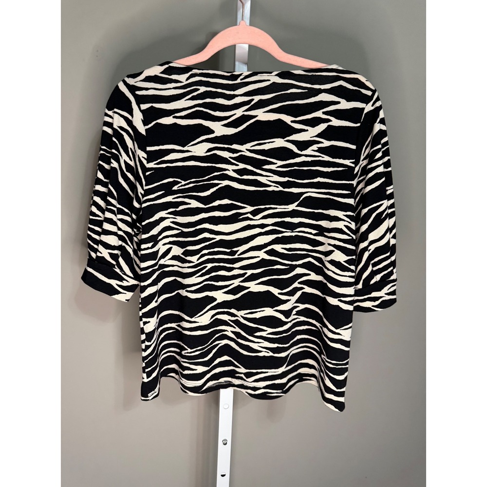 H&M Zebra Print Blouse Black White Animal Print ‎ M Mob Wife Y2K Office Core - Picture 5 of 5